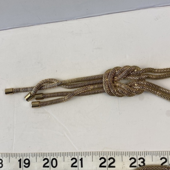 GOLD knot necklace multi strand mesh tassel long chain pendant serpentine - Picture 10 of 11